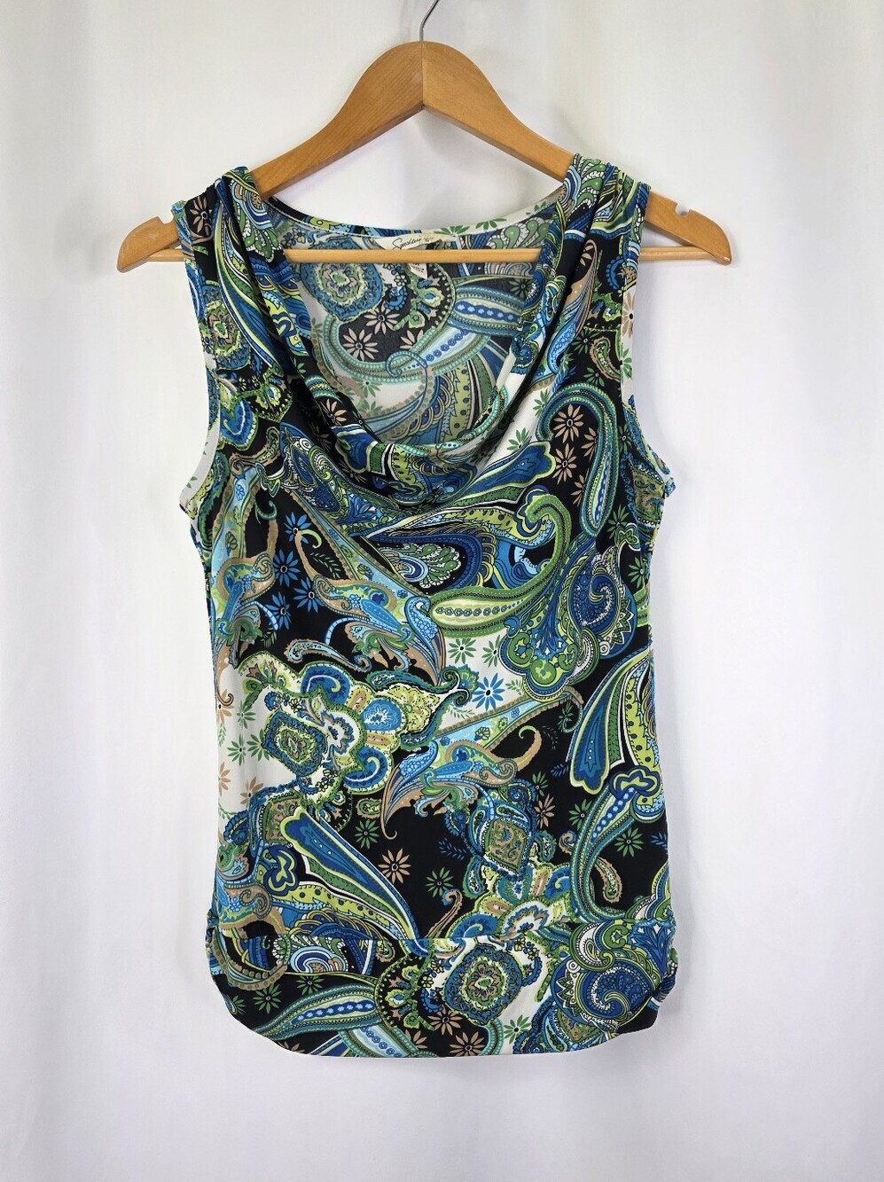Speechless Women's Medium Multicolor Paisley Cowl Neck Stretch Blouse Y2k 2000s - Picture 3 of 15